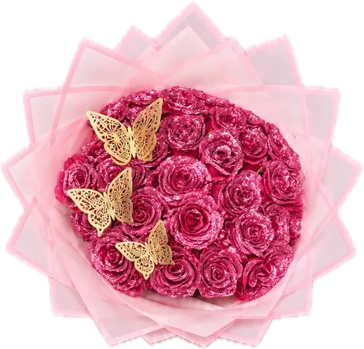 Pink and fuchsia roses with gold butterflies, custom bouquet Orlando