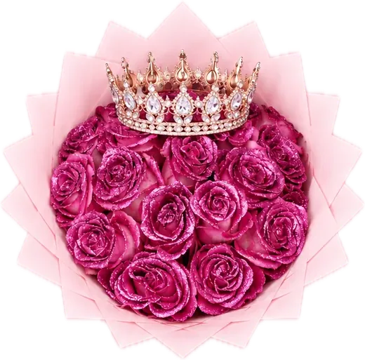 Hot pink rose bouquet with rhinestone crown, luxury birthday flowers Orlando