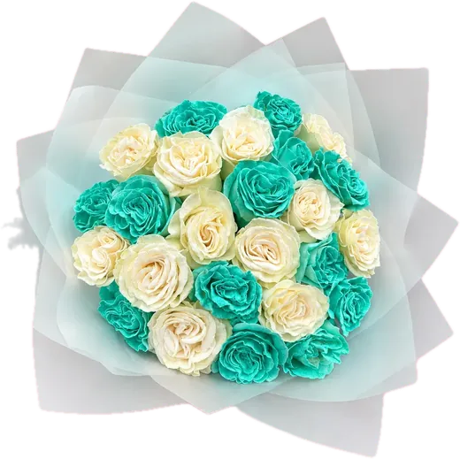 Teal and white rose bouquet, custom color roses Orlando